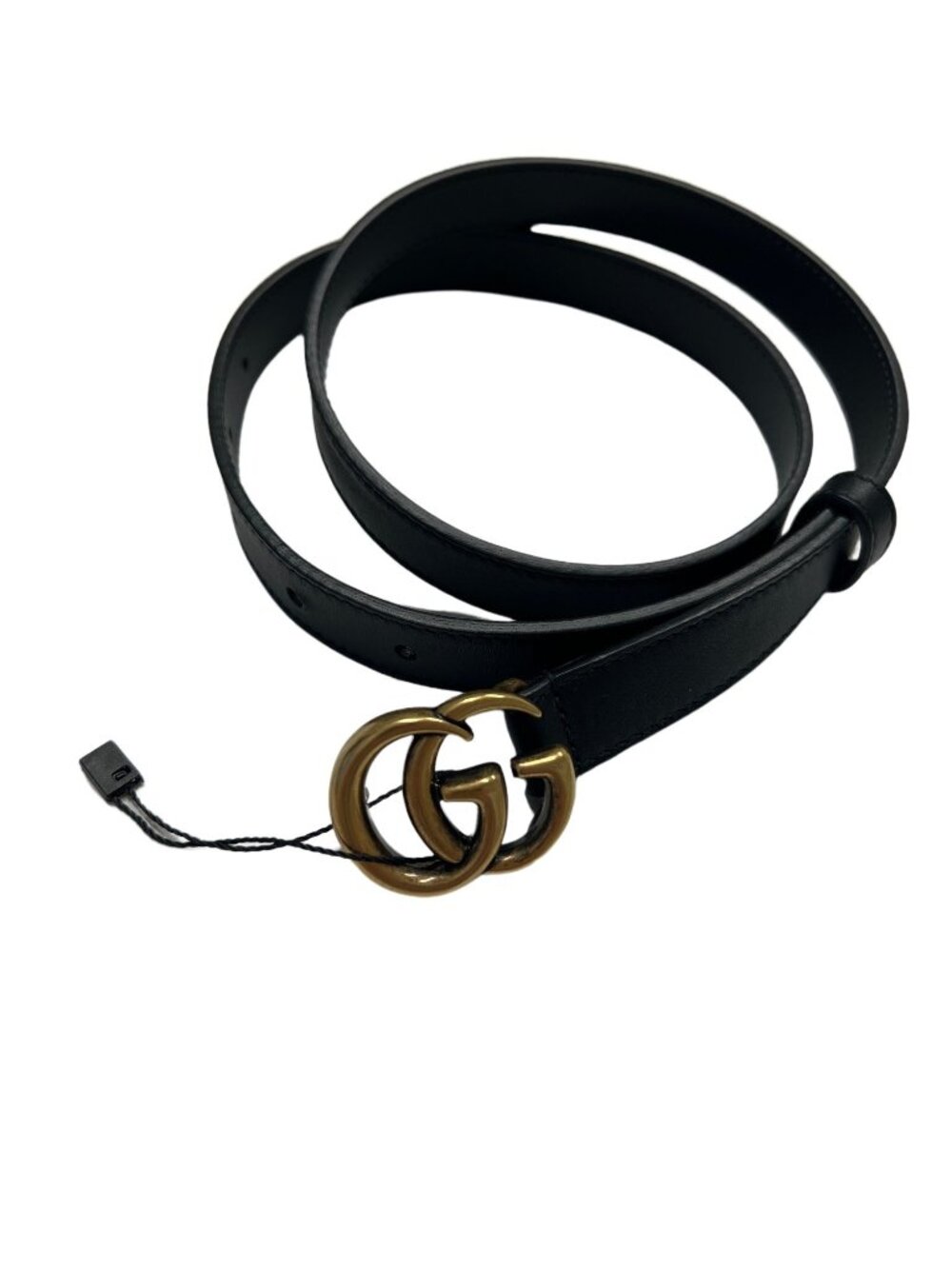 Gucci Black Leather Skinny Belt With GG Gold Classic Buckle